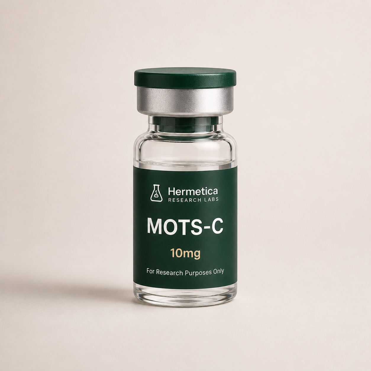 MOTS-c 10mg research peptide vial — third-party tested, Hermetica Research Labs