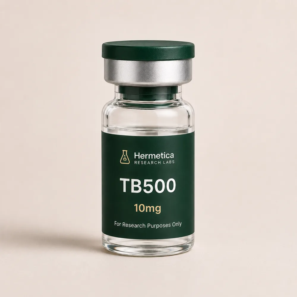 TB-500 10mg research peptide vial — third-party tested, Hermetica Research Labs