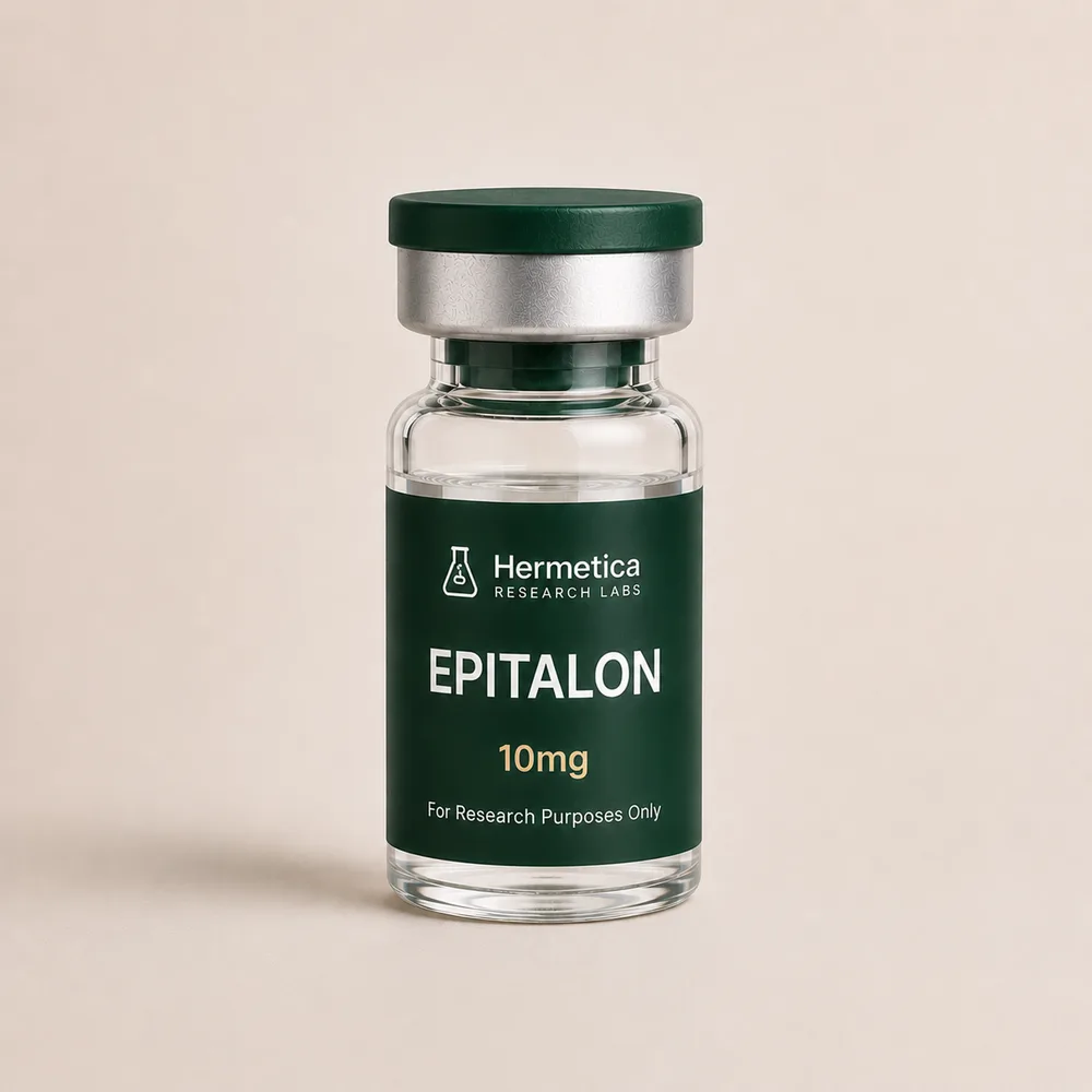 Epitalon 10mg research peptide vial — third-party tested, Hermetica Research Labs