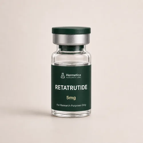Retatrutide 5mg research peptide vial — third-party tested, Hermetica Research Labs