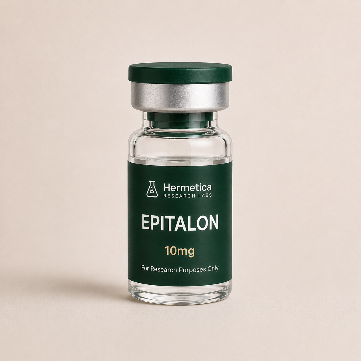 Epitalon 10mg research peptide vial — third-party tested, Hermetica Research Labs