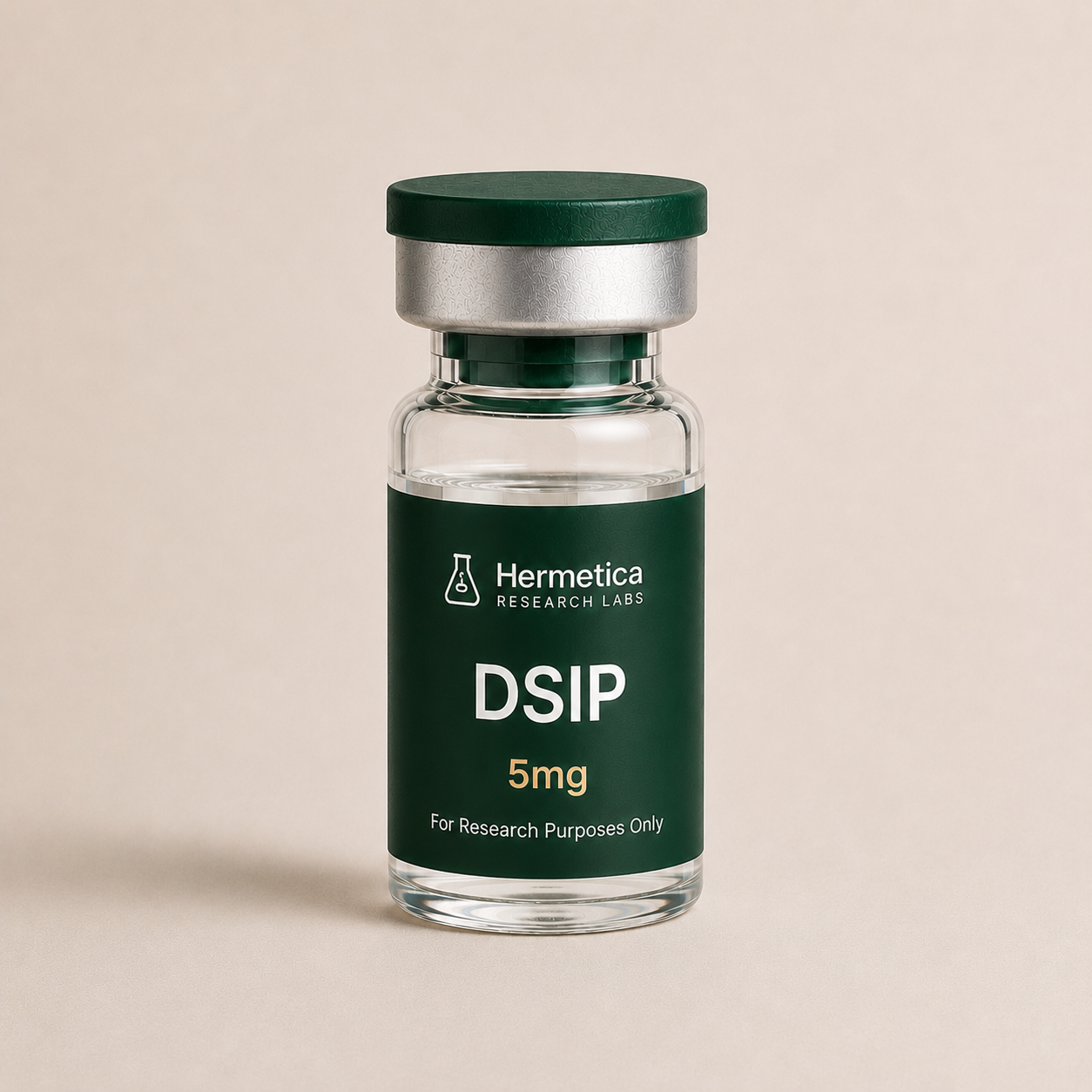 DSIP 5mg research peptide vial — third-party tested, Hermetica Research Labs