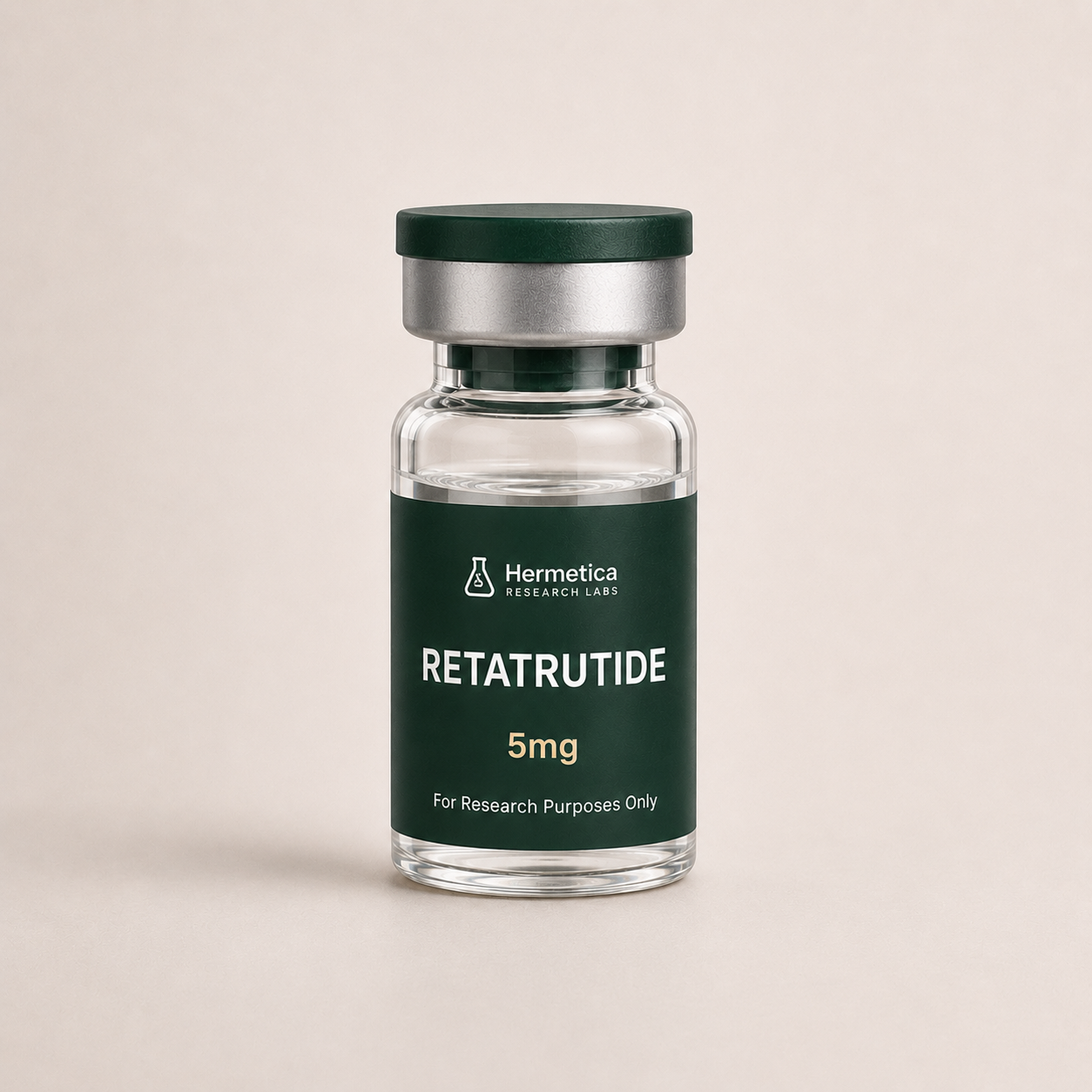 Retatrutide 5mg research peptide vial — third-party tested, Hermetica Research Labs