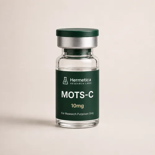 MOTS-c 10mg research peptide vial — third-party tested, Hermetica Research Labs